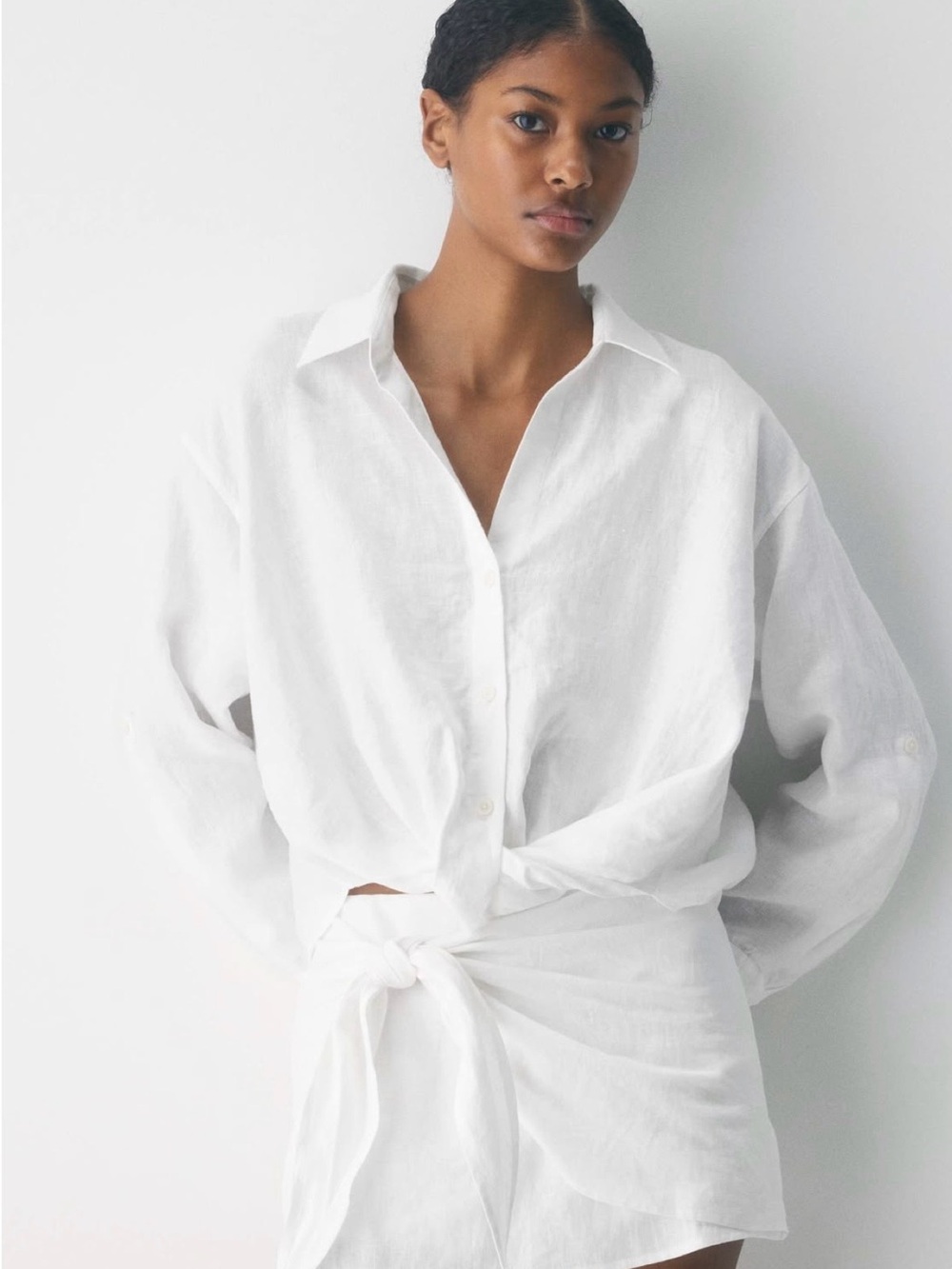 H&M White Linen Button-Down Shirt